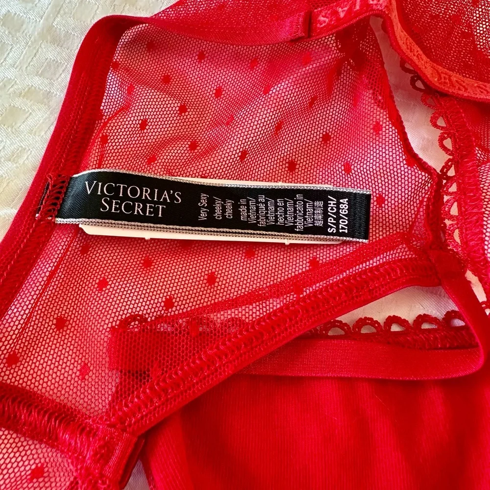 Victoria’s Secret Red Very Sexy Sheer Dot Mesh Open Back Cheeky Panty